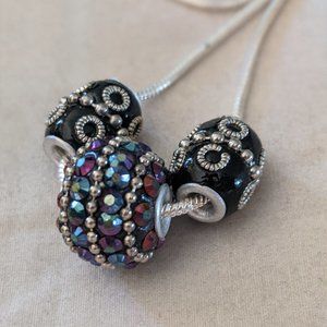Bohemian Lampwork Beads on 22" Sliver Necklace